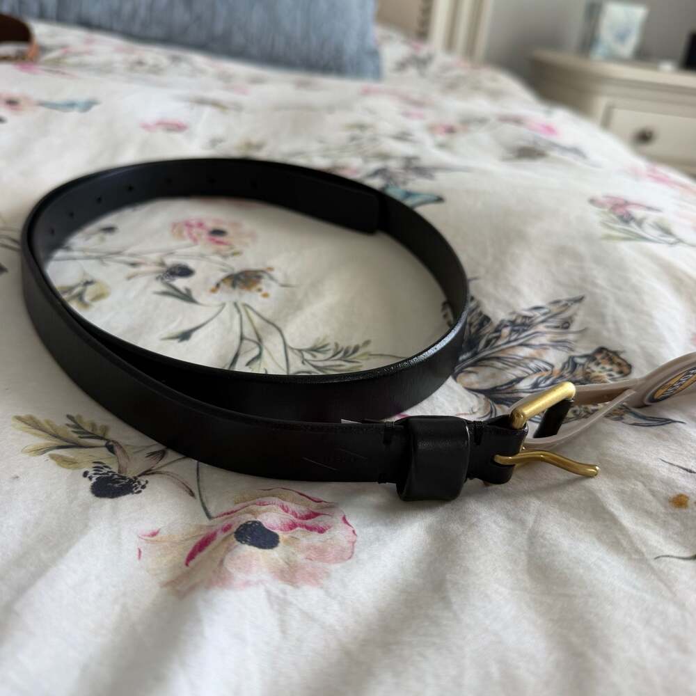 Fossil Women's Black Leather Belt with Brass Buckle Size XL